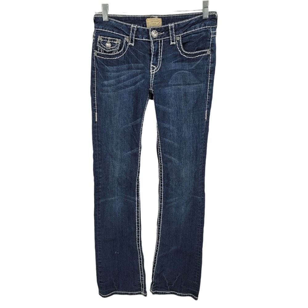 LA Idol womens 7 Juniors darker wash denim contrast stitching